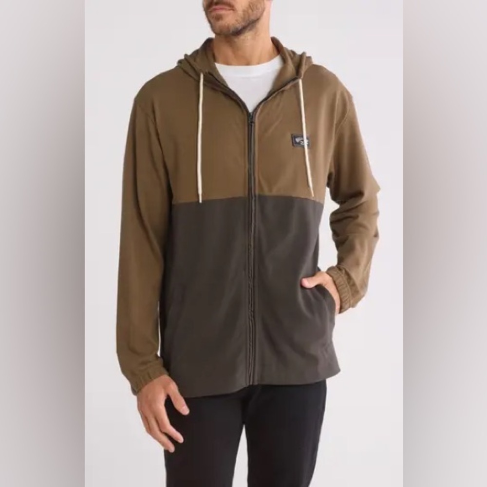 Billabong Abner Colorblock Hooded Zip Up Jacket in Bark Brown NWT Size M